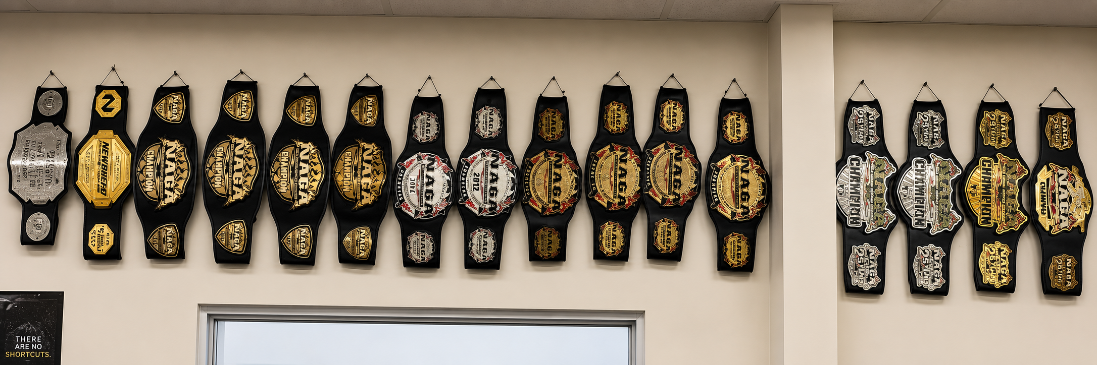 Cornerstone BJJ Championship Belts Wall